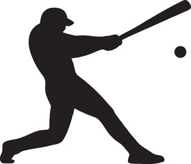 Silhouette of Baseball Player Swinging Bat at Ball