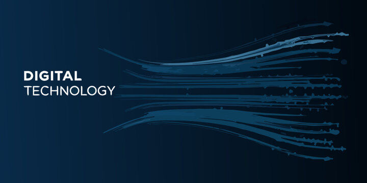 Digital technology concept with flowing lines and binary code background