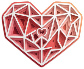 Layered paper heart cut out a geometric 3d design in varying shades of pink and red PNG