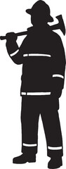 Silhouette of a Firefighter with Axe and Gear