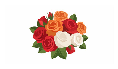 Fototapeta premium Red Orange and White Rose Bouquet Vector Illustration Isolated on White