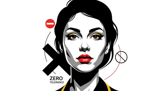 Woman with zero tolerance concept art in black white and red colors