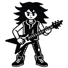 Pixel Art 1-Bit Guitarist Rocker Musician Character Asset