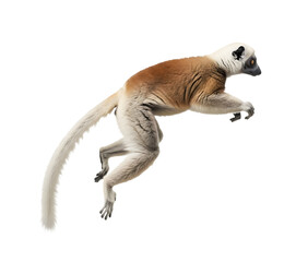 Obraz premium Ring tailed lemur jumping isolated on transparent background