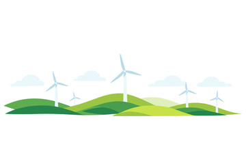 Obraz premium Wind Turbines on Rolling Green Hills Under a Cloudy Sky