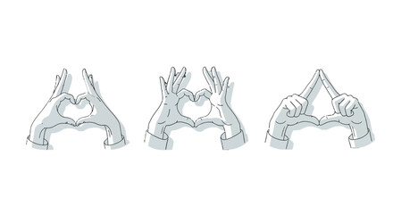 Obraz premium Three hand gesture illustrations forming a heart shape.