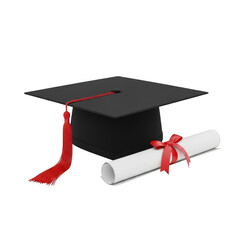 Celebrating academic achievement with graduation cap and diploma isolated on transparent background