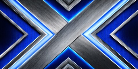 Obraz premium Abstract metal and blue light forms create a futuristic geometric pattern.