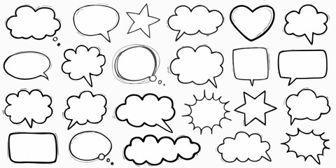 Fototapeta premium Collection of hand drawn speech bubbles thought clouds and various shapes