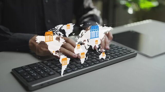 Franchise network concept showing connected branches under a unified brand identity. Strategic expansion, brand consistency and market penetration across multiple locations.
