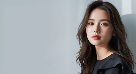 おしゃれなカットモデル女性の自然光ポートレート (Soft Radiance Portrait Series)