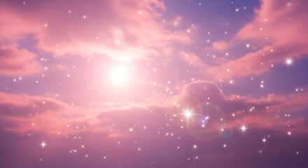 Dreamy purple sky with stars and clouds at sunset