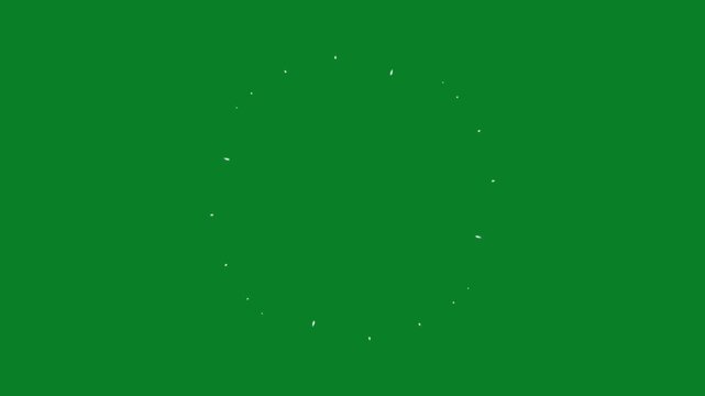 Firework circle burst animation 4k, shiny line and ellipse blast effects, looping spark rings, vector explosion motion graphics for events on  green screen background