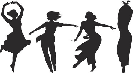 Silhouettes of dancers in varied expressive poses representing ballet, folk, and modern styles for motion, emotion, and vector design content