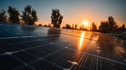 Solar Panels at Golden Hour &ndash; Clean Energy at Sunset