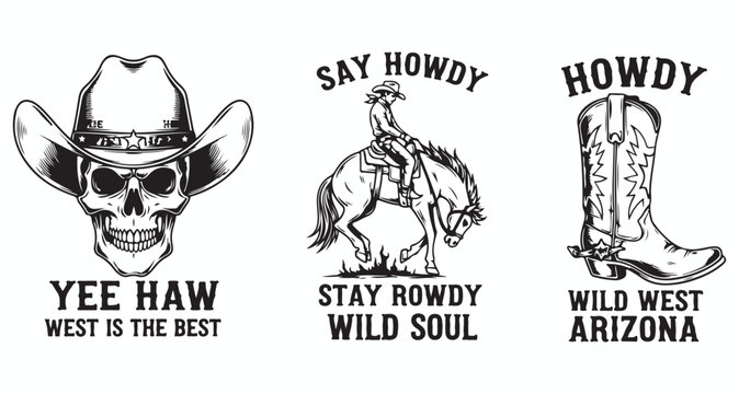 Cowboy culture: symbols of the wild west Vector