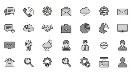 Fototapeta premium Collection of Business and Technology Icons Representing Various Concepts and Functions in a Simple Line Art Style