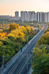 Railroad through autumn forests in Beijing