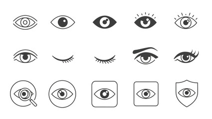 Obraz premium Collection of diverse eye icons in various styles and designs displayed together in a grid layout