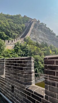 The Great Wall of China. Ancient historic site. Sunny summer day	