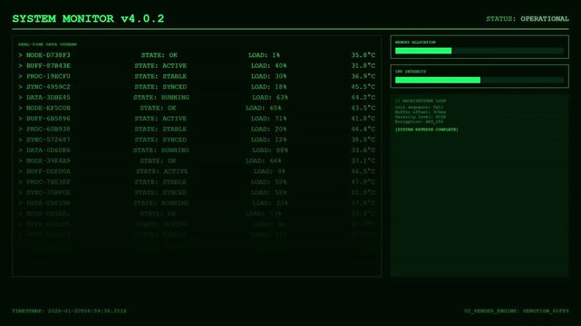 Futuristic System Boot Sequence Animation | Green Tech Terminal UI Loading Screen.	
