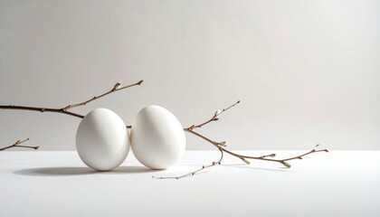 Wei&szlig;e Ostereier mit Naturzweigen
