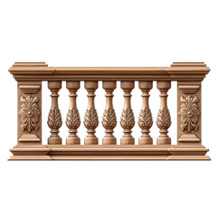 Naklejka premium Carved Wooden Balustrade with Leaf Motifs Keywords: balustrade, railing, wooden, carved, leaf isolated on a transparent background