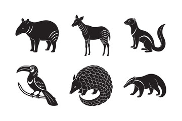 Exotic Rainforest Animals Shadow Silhouette Collection