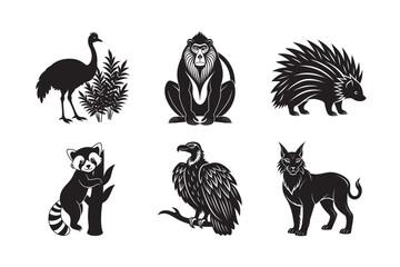 Savage Jungle Creatures Solid Black Silhouette Bundle