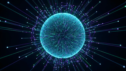 Global digital network connectivity and data transfer concept with a glowing sphere