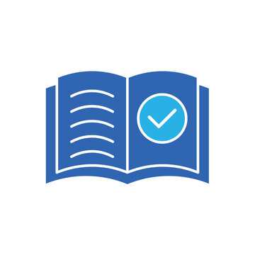 Icon a data reference book with checkmark, isolated against a clean background.