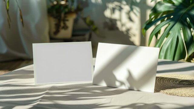 Video Two blank cards placed on a table, ready for writing or decoration