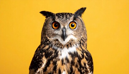 Funny Surprised Owl on Bright Yellow Background