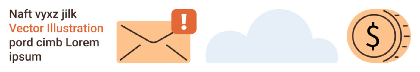 Communication, data storage, online services, finance management, information exchange, business solutions. Alert envelope, cloud and dollar sign. Communication and data storage concept © robu_s