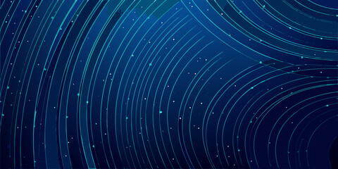 Abstract blue background with radiating lines and scattered sparkling particles