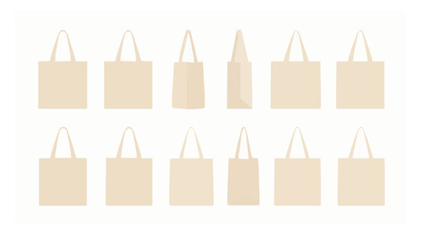 Canvas tote bag collection flat vector illustration isolated on white