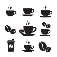 Obraz premium Coffee Cup and Bean Icon Collection – Barista & Cafe Design