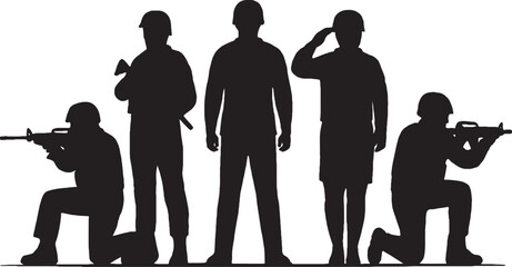 Silhouette of soldiers in action, symbolizing teamwork and military operations