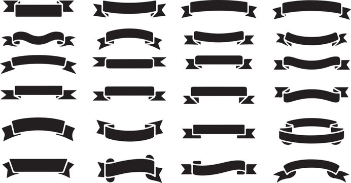 Black Ribbon Banner Silhouette Mega Set for Labels and Headers