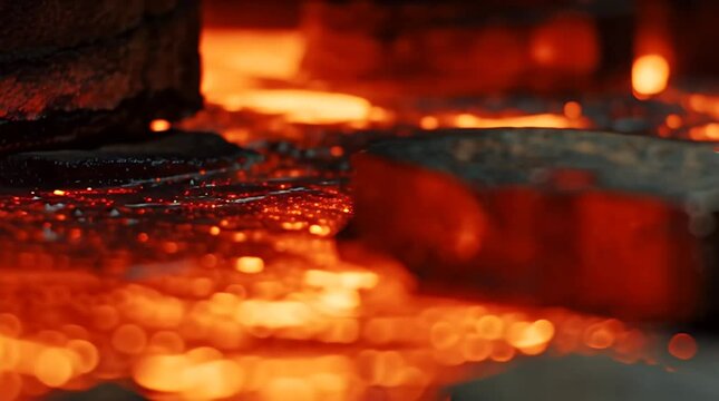 Molten Metal Pouring in Industrial Furnace.