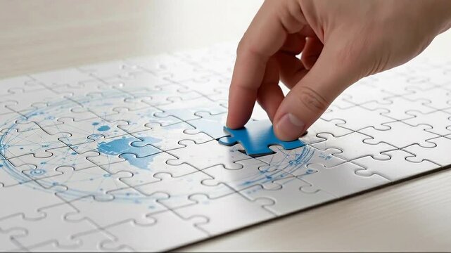 Completing the Puzzle: Hand Placing Final Piece in Globe Jigsaw - Global Solutions & Strategic Partnerships