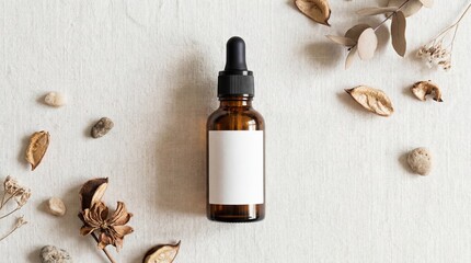 Amber dropper bottle with blank label for serum