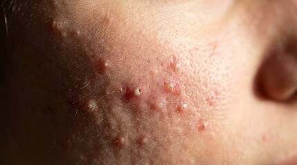 Fototapeta premium Macro of acne and whiteheads on human skin