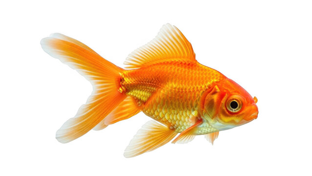 Bright orange goldfish swimming gracefully isolated on transparent background