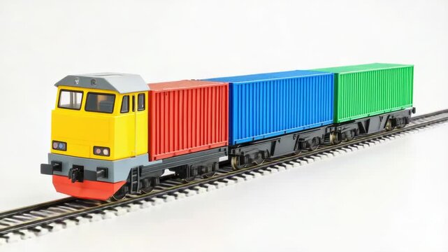 Video A toy train with vibrant cargo cars chugging along a track