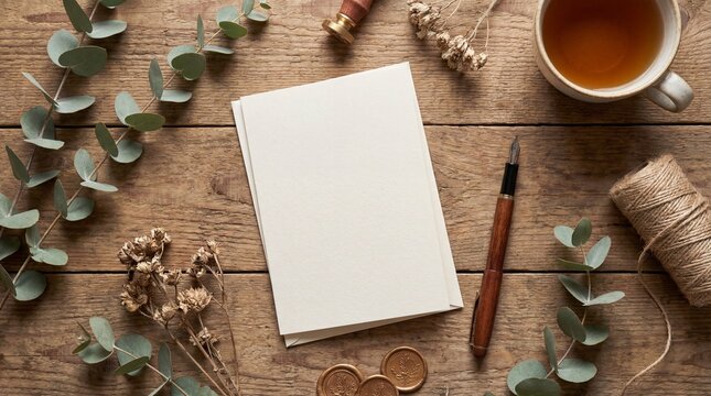 Blank paper and pen on a wooden desk for writing
