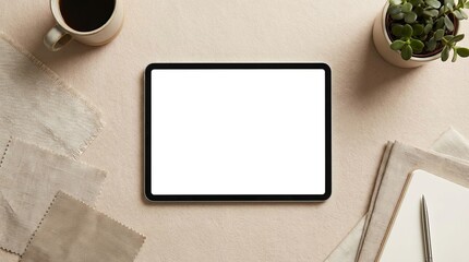 Blank tablet device on a neutral background