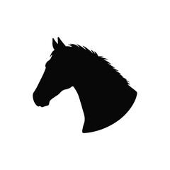A minimalist black silhouette of a horse's head in profile view