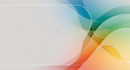 Fototapeta premium An abstract design featuring flowing, layered waves in vibrant colors against a soft gray background. The curves create a sense of movement and depth
