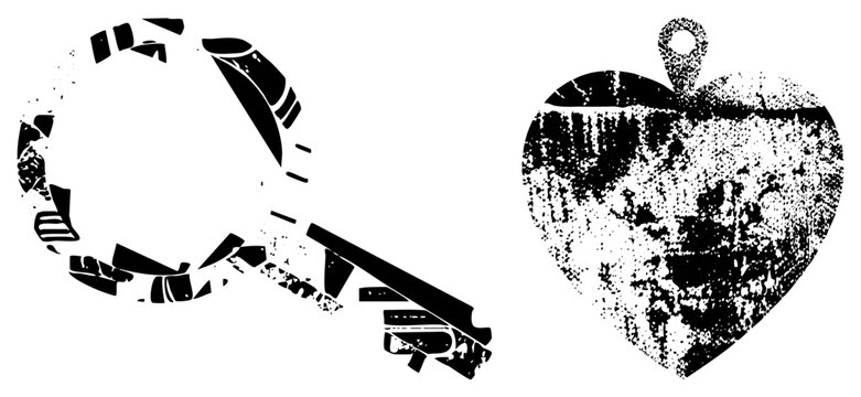 Vintage Broken Clock and Weathered Heart Pendant Silhouettes